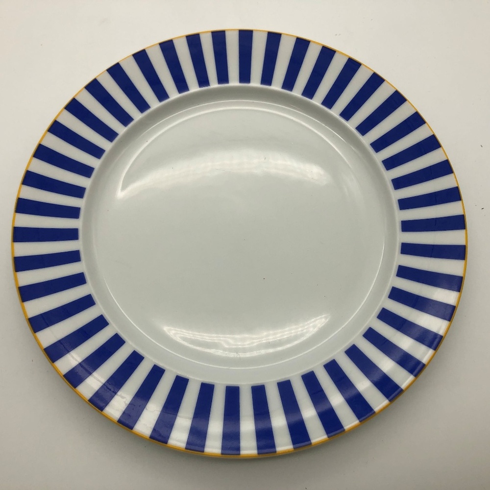 Ikea Blue and White Stripe Yellow Edge Salad Plate